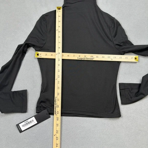 NWT S DEER Turtleneck Top M Womens Black Long Sleeve Fitted Pullover Blouse - Picture 3 of 5